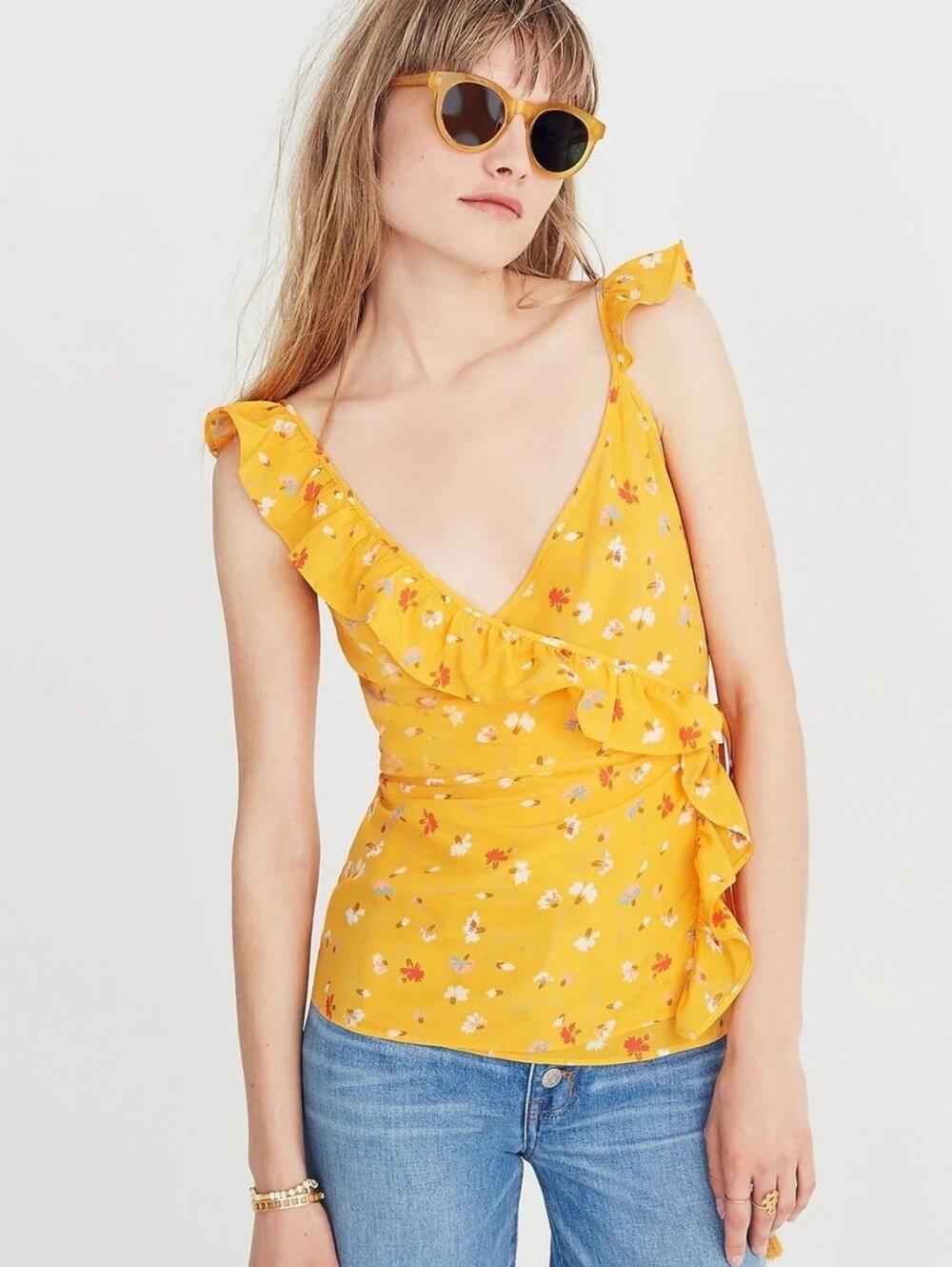 Madewell Silk Wrap Cami Top in Painted Carnations 100% silk 00